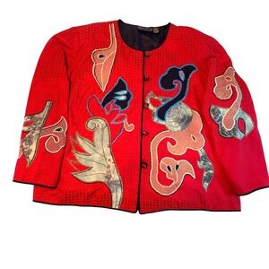 Alex Kim Red Textured Abstract Patchwork Kimono Jacket 3X